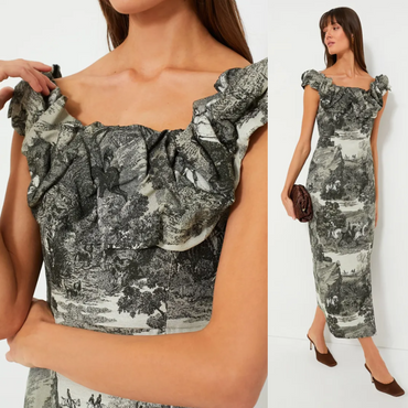 Tuckernuck NEW Middleburg Toile Suze Equestrian Formal Midi Dress Size XS