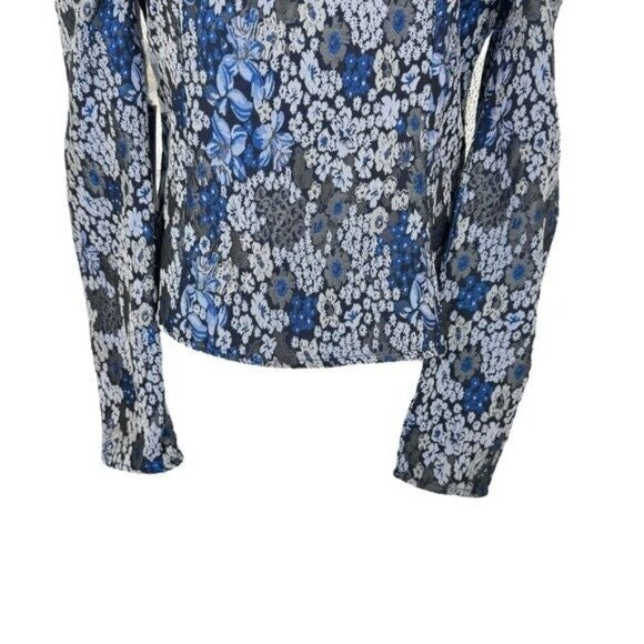 Hyacinth House NEW Blue Jacquard Priscilla Floral Puff Sleeve Blouse Size XXS