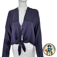 The Sei 100% Silk Long Sleeve Tie Satin Front Blouse in Fig Purple Size 10