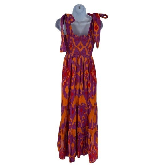 Sheridan French NEW Kelly Maxi Bow Dress in Sunset Ikat Purple Orange Size XS
