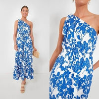 Hyacinth House NEW Blue & White Floral One Shoulder Maureen Maxi Dress Size XXS
