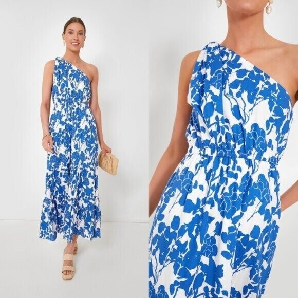 Hyacinth House NEW Blue & White Floral One Shoulder Maureen Maxi Dress Size XXS