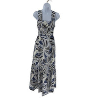 Tuckernuck NEW Blue Palm Linen Alston Cross Back Fit Flare Maxi Dress Size XXS