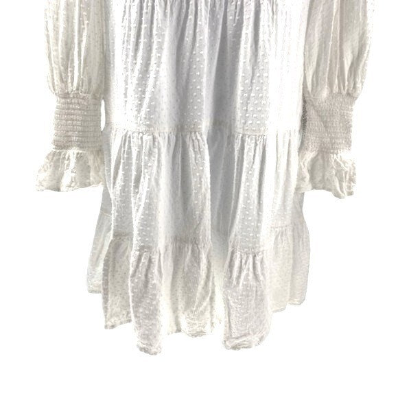 Pomander Place | NEW White Swiss Dot Kenzo Long Sleeve V-Neck Mini Dress Size S