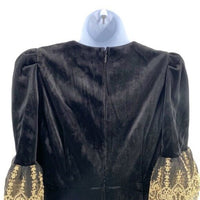 NEW Pomander Place Black Velvet Lillith Gold Embroidered Lace Maxi Dress Size XS