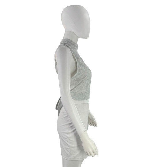 NEW superdown REVOLVE Sophie Metallic Silver Open Back Crop Top Size XL