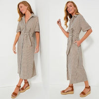 Pomander Place NEW Brown Gingham Seersucker Zacara Maxi Dress Size XL