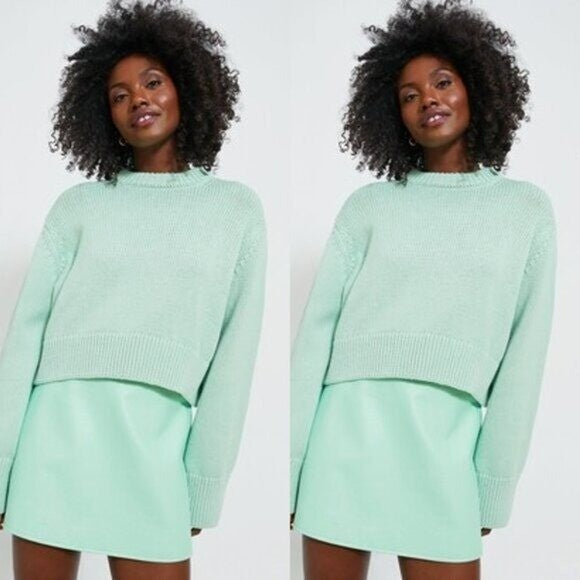 Tuckernuck NEW Mint Chip Aiden Chunky Knit Long Sleeve Crewneck Sweater Size L