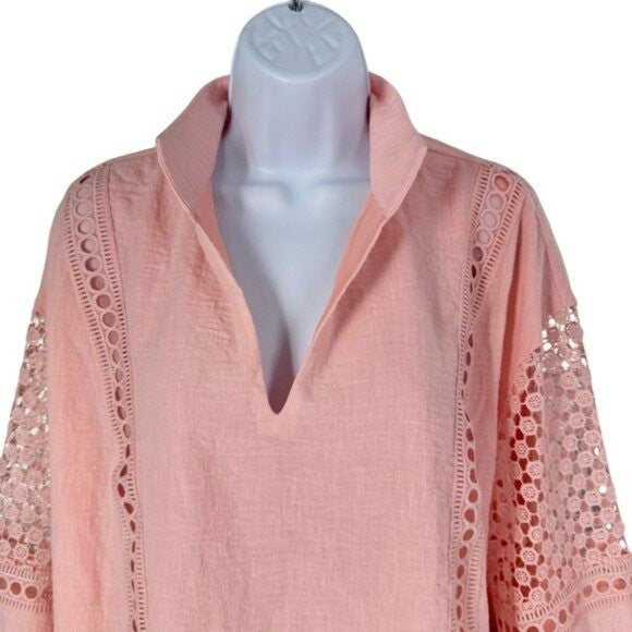 Tuckernuck | NEW Pink Salt Eyelet Jane Long Blouson Sleeve Blouse Size M