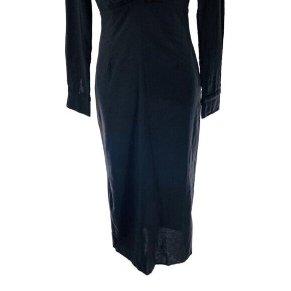 Petal & Pup NEW Monrow Black Preppy Long Sleeve Linen Midi Shirt Dress Size 2