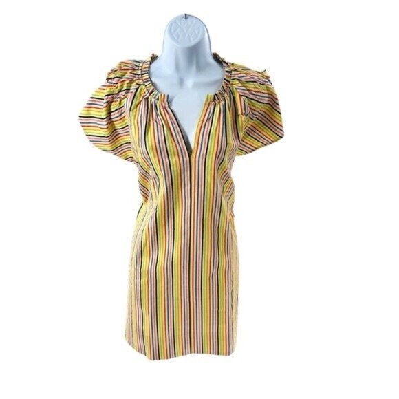 Pomander Place NEW Rainbow Stripe Finley Flutter Sleeve Colorful Mini Dress S