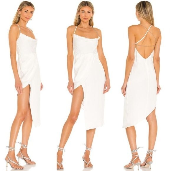 NWT Michael Costello x REVOLVE Tessa Satin Chain Midi Dress Ivory Size XS