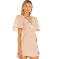 Tularosa | NEW Levy Embroidered Linen Puff Sleeve Mini Dress in Natural Size XS
