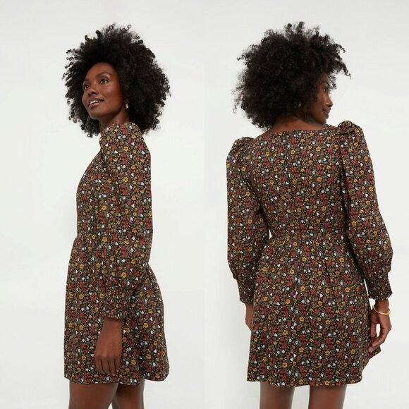 Hyacinth House NEW Black Multi Floral Spencer Long Sleeve Mini Dress Size S