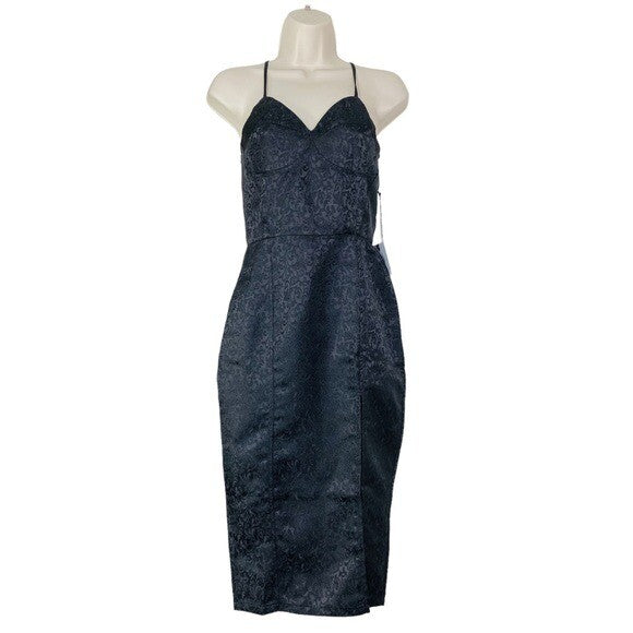 by the way. | NEW Mini Jacquard Satin Formal Slit Midi Dress in Black Size XS