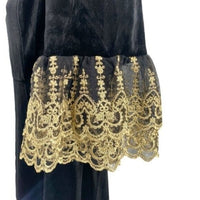 NEW Pomander Place Black Velvet Lillith Gold Embroidered Lace Maxi Dress Size L