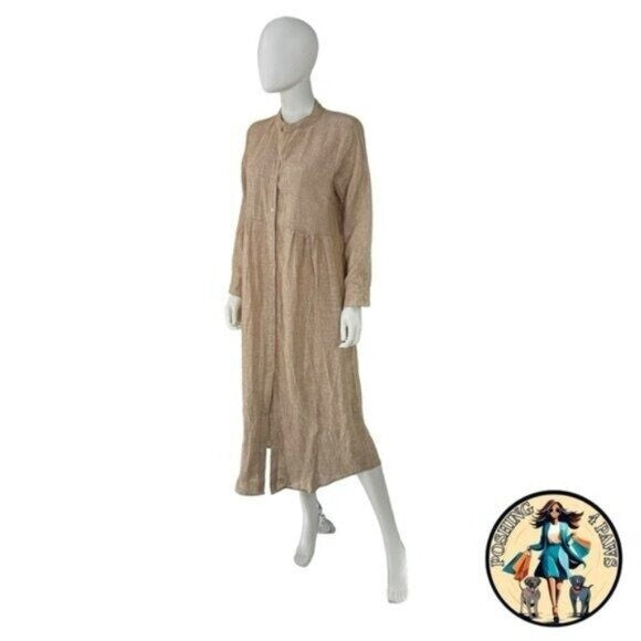 Pomander Place NEW Flax Lydell Tan Long Sleeve Button Down Maxi Dress Size Large