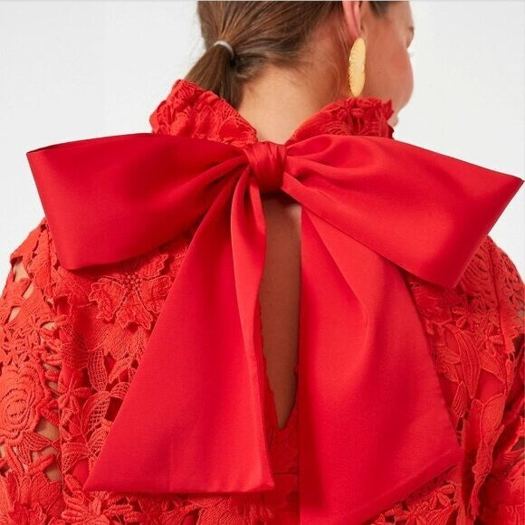 Tuckernuck | NEW Red Guipure Lace Daphne Three-quarter Sleeve Mini Dress Size XS