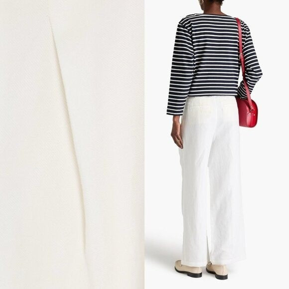 Alex Mill NEW Madeline Cream Pleat Twill Linen Blend Wide Leg Trouser Size 2