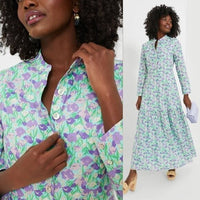 Hyacinth House NEW Aqua Bellflower Multi Floral Long Sleeve Maxi Dress Size XS