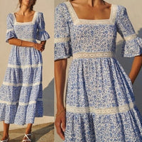 Pink City Prints NEW Celine Sky Chintz Blue Lace Floral Maxi Dress Size S