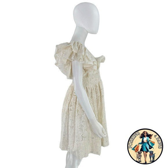 Lug Von Siga NEW Ivory Valery Eyelet Lace Square Neck Mini Dress Size 6