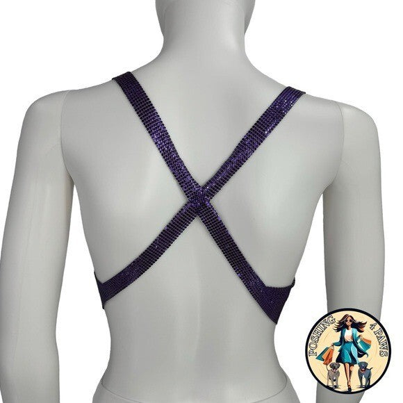 FANNIE SCHIAVONI Hailey Mesh Metallic Festival Draped Crop Top in Purple Size S