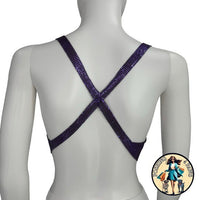 FANNIE SCHIAVONI Hailey Mesh Metallic Festival Draped Crop Top in Purple Size S