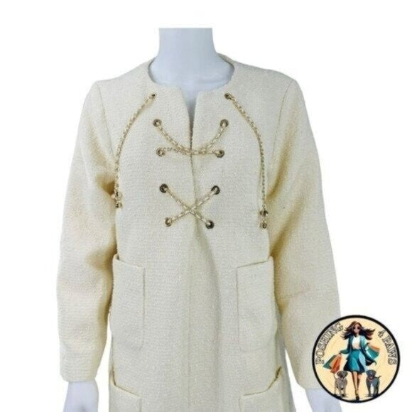 Tuckernuck NEW Blanc Ivory Tie Tweed Kelly Long Sleeve Mini Dress Size XS