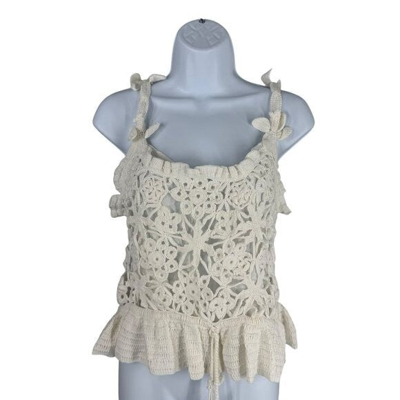 Farm Rio NEW White Flowers Crochet Handmade Peplum Scoop Neck Top Size XL