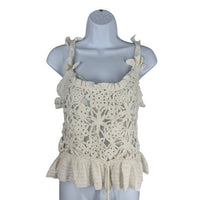 Farm Rio NEW White Flowers Crochet Handmade Peplum Scoop Neck Top Size XL