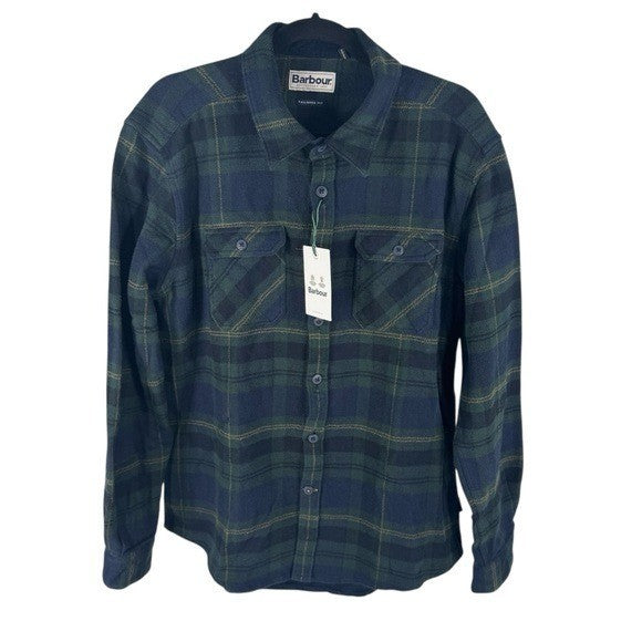 Barbour NEW Mens Snowcap Tailored Button Down Flannel Shirt Blue Green Size L