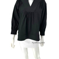 Pomander Place | NEW Black Koa Long Sleeve Notched Neckline Blouse Size Small