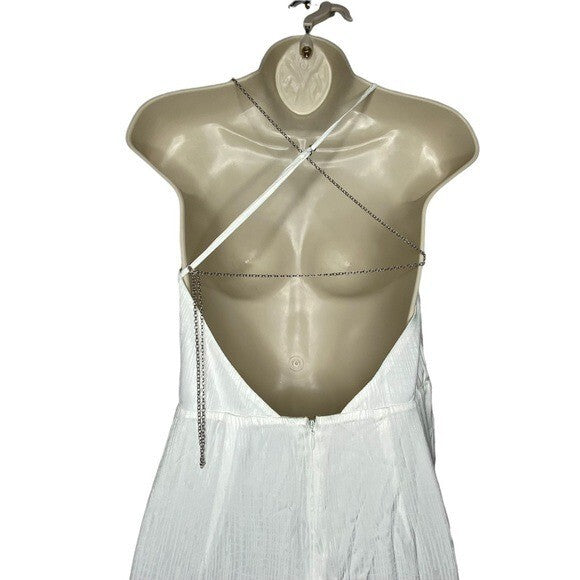 NEW Michael Costello x REVOLVE Tessa Satin Chain Midi Dress Ivory Women's Size S