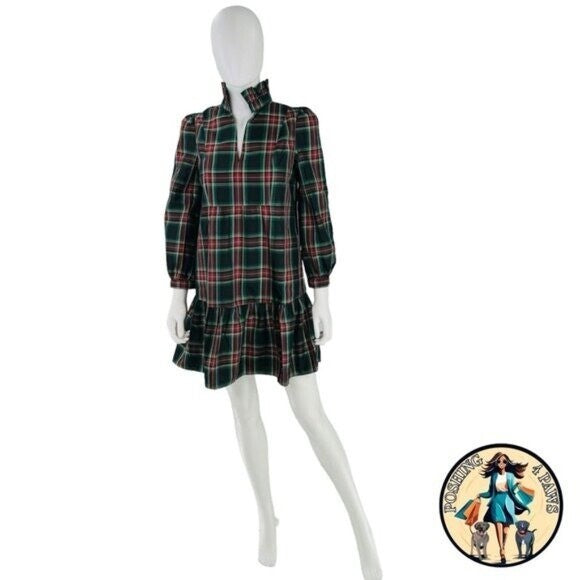 Tuckernuck Palmerston Tartan Plaid Drop Waist Long Sleeve Mini Dress Size XS