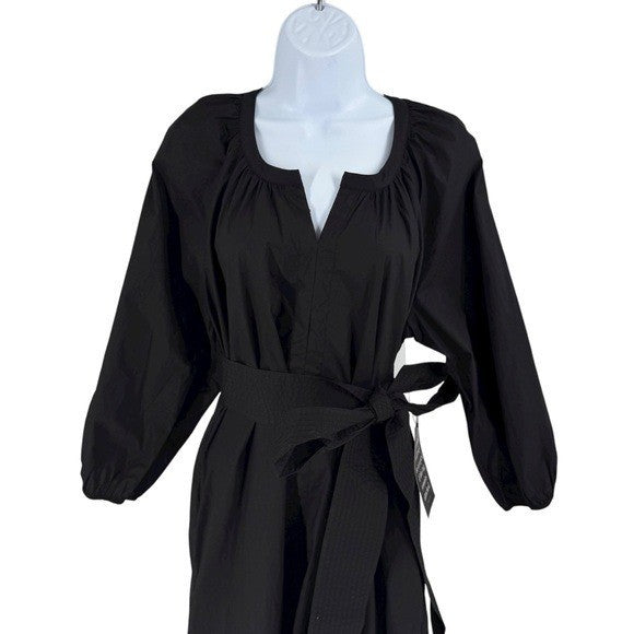 Tuckernuck NEW Black Lyles 3/4 Sleeve Belted Classic Cotton Maxi Dress Size L