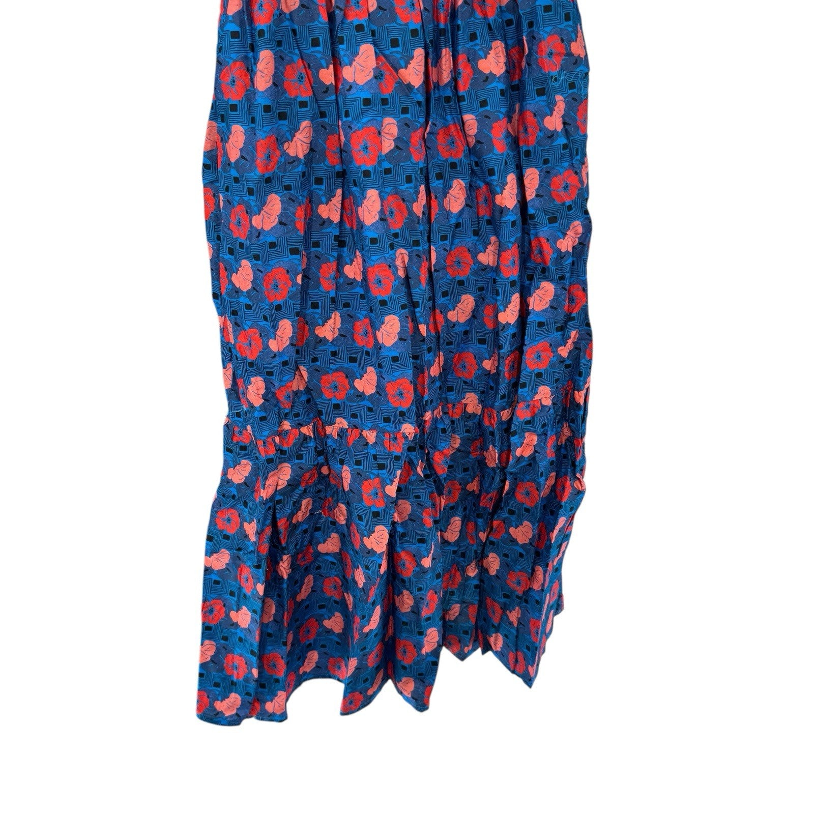 Tuckernuck NEW Retro Floral Mitchell Blue Red Empire Waist Maxi Dress Size XS