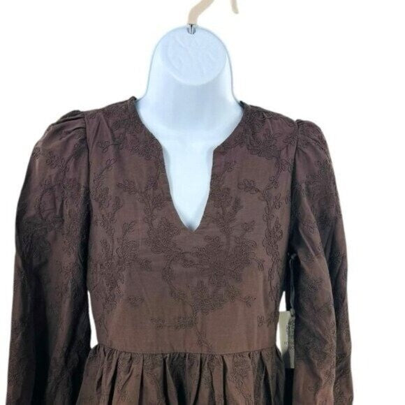 Hyacinth House | NEW Brown Becca V-Neckline Bell-Sleeved Mini Dress Size L