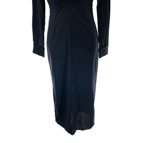 Petal & Pup NEW Monrow Black Preppy Long Sleeve Linen Midi Shirt Dress Size 4