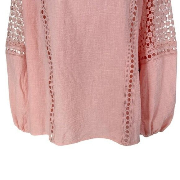 Tuckernuck | NEW Pink Salt Eyelet Jane Long Blouson Sleeve Blouse Size M