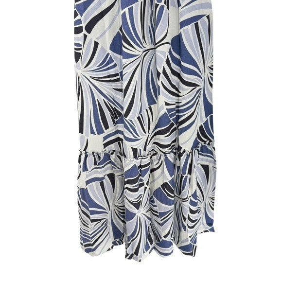 Tuckernuck NEW Blue Palm Linen Alston Cross Back Fit Flare Maxi Dress Size XXS