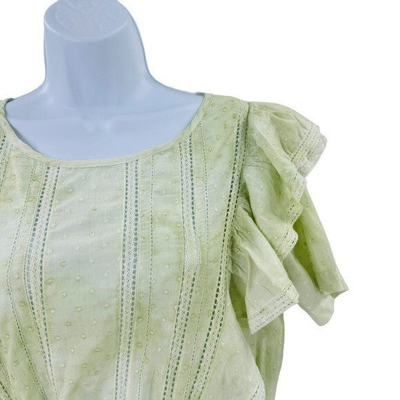 LoveShackFancy Natasha Green Lace Embroidered Tiered Ruffle Mini Dress Size L