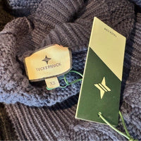 Tuckernuck NEW Navy Patchwork Cable Knit Relaxed Fit Pullover Sweater Size XS