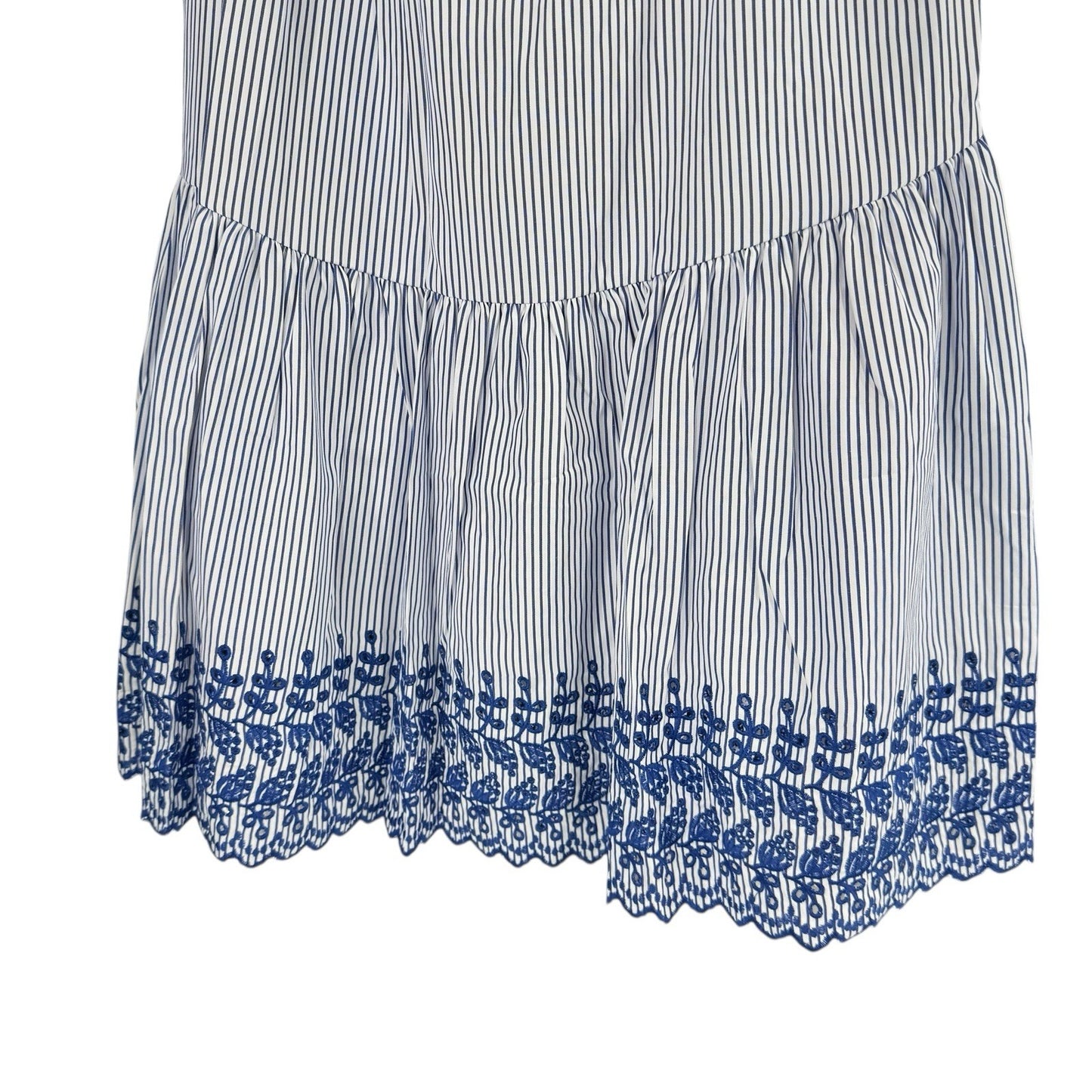 Tuckernuck NEW Blue White Eyelet Stripe Cinza Embroidered Midi Skirt Size L