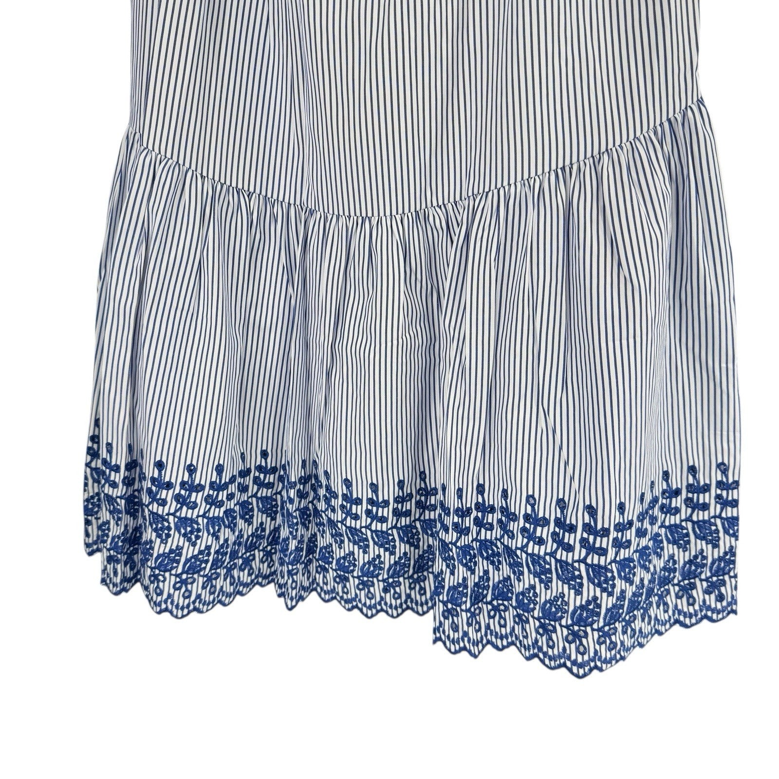 Tuckernuck NEW Blue White Eyelet Stripe Cinza Embroidered Midi Skirt Size L