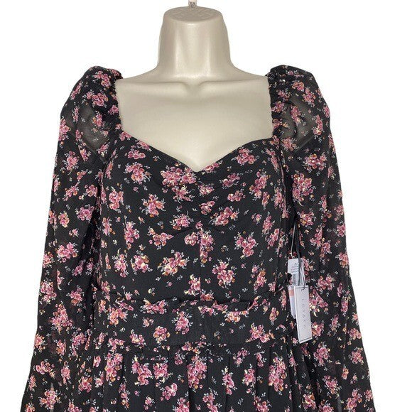 1. STATE | NWT Long Sleeve Midi Dress in Gold Foil Floral Chiffon Size 2/S