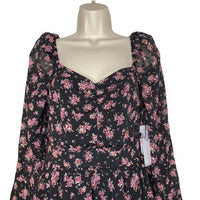 1. STATE | NWT Long Sleeve Midi Dress in Gold Foil Floral Chiffon Size 2/S