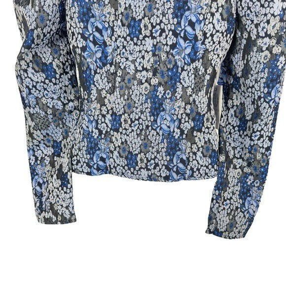Hyacinth House NEW Blue Jacquard Priscilla Floral Puff Sleeve Blouse Top Size XS