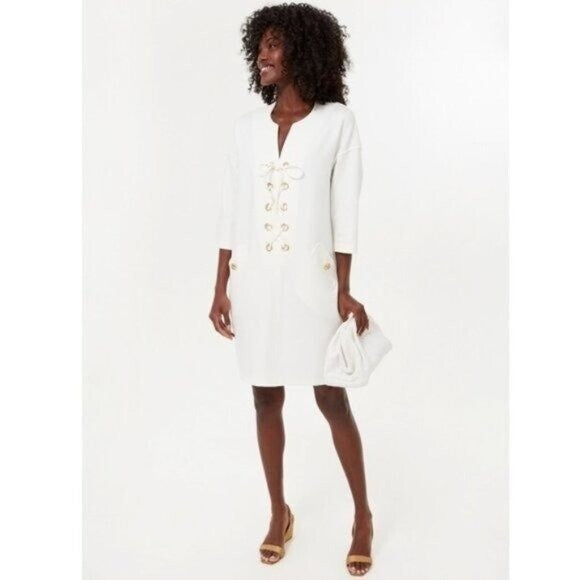 Tuckernuck | NEW White Ellington Three-quarter Sleeve Lace Up Mini Dress Size S