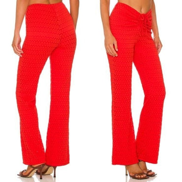 Lovers + Friends NEW Kenya V Front Flare Trouser Pant in Red Size S